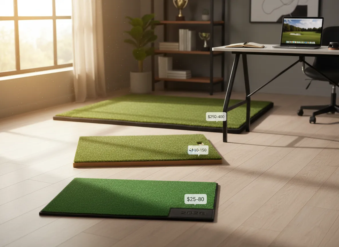 Price range display with golf mats from budget to premium