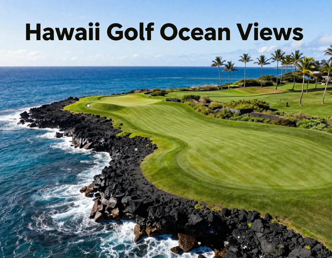 Aerial drone golf course hawaii ocean view lava coast fairway