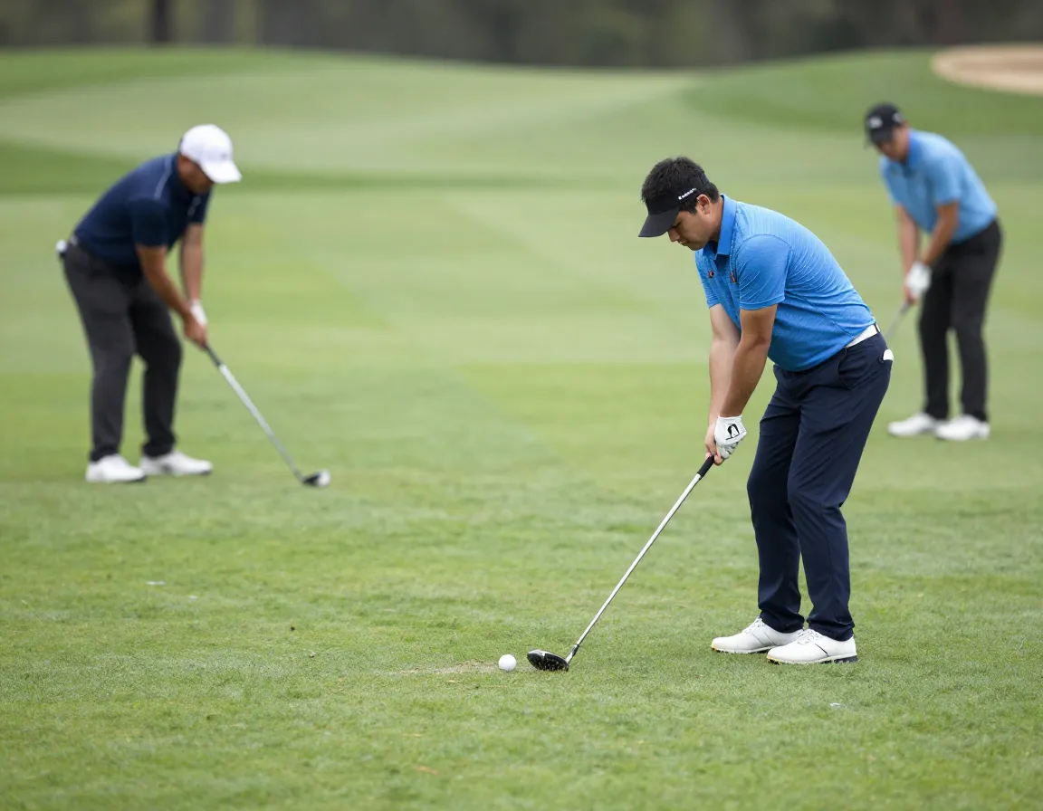 Golfer sweeping fairway wood from perfect fairway lie