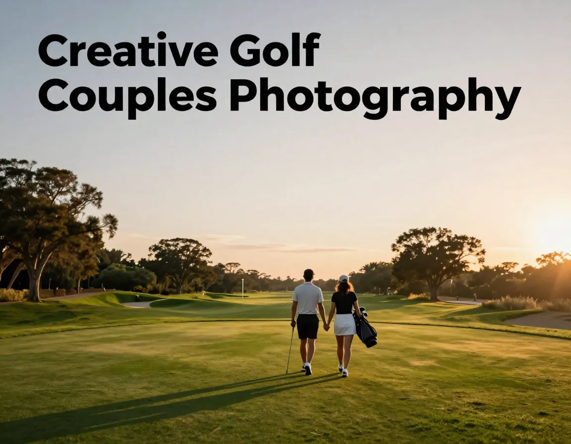 Couple walking fairway golden hour golf bags sunset romance
