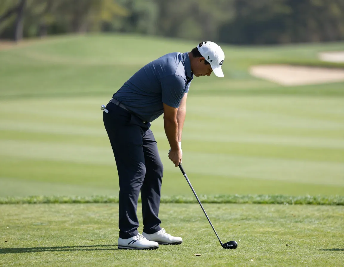 Golfer with perfect stance posture at address on tee box