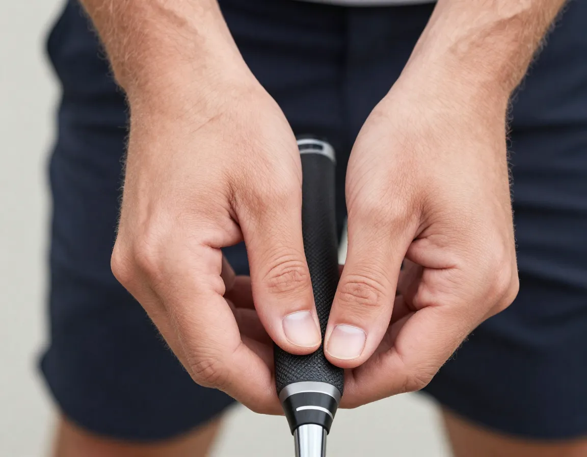 Close up of golfers hands holding a driver with relaxed grip