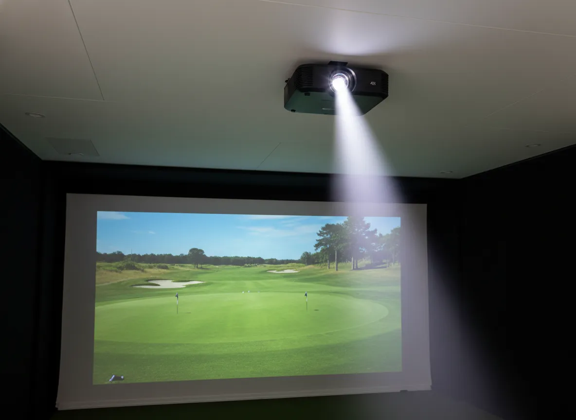 Ceiling mounted 4k projector illuminating a pristine impact screen