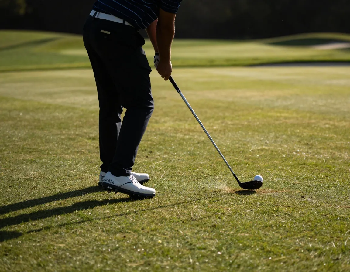 Golfer shifting weight from back to front foot