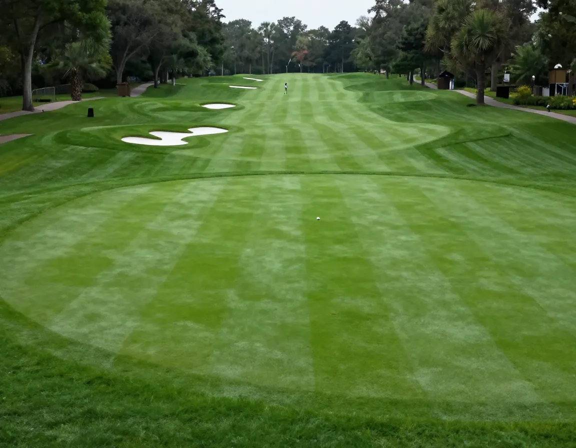 Exclusive private club golf hole pristine bent grass fairway greens