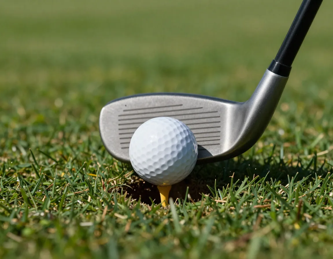 Iron club compressing golf ball with descending divot