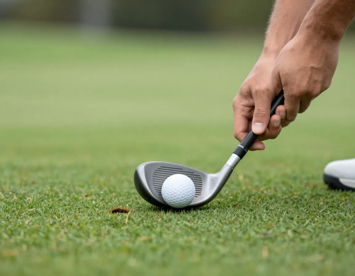 Close up of ball compression and divot pattern on practice range