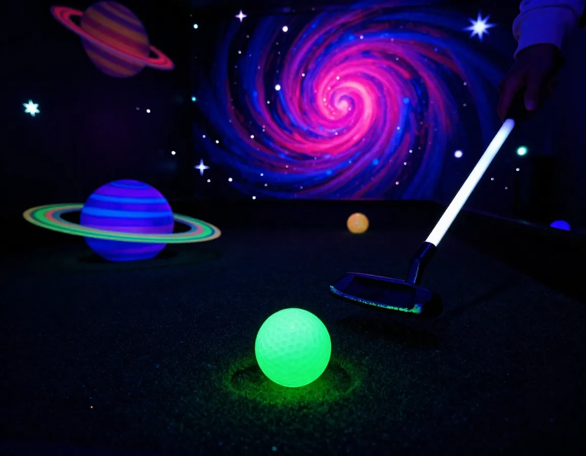 Glow dark cosmic mini golf neon planets blacklight effects