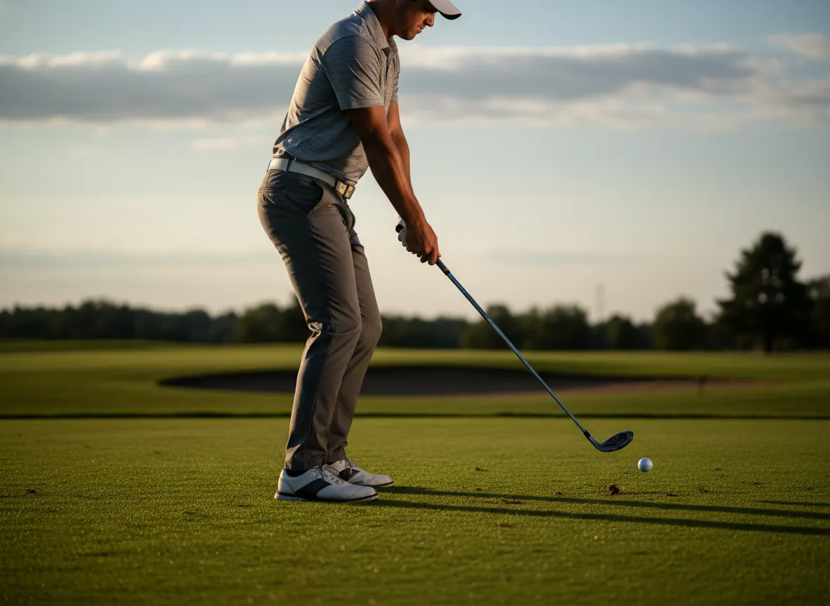 Half swing with nine iron creating ball compression divot