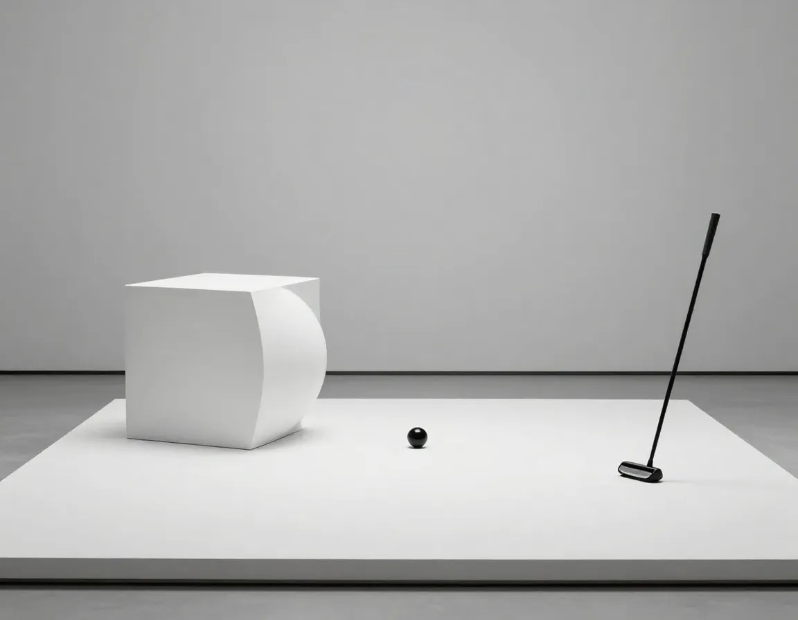 Modern minimalist mini golf geometric sculpture white surface