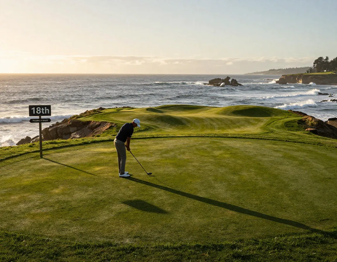 Pebble beach golf links legendary coastal 18th hole with pacific ocean vista