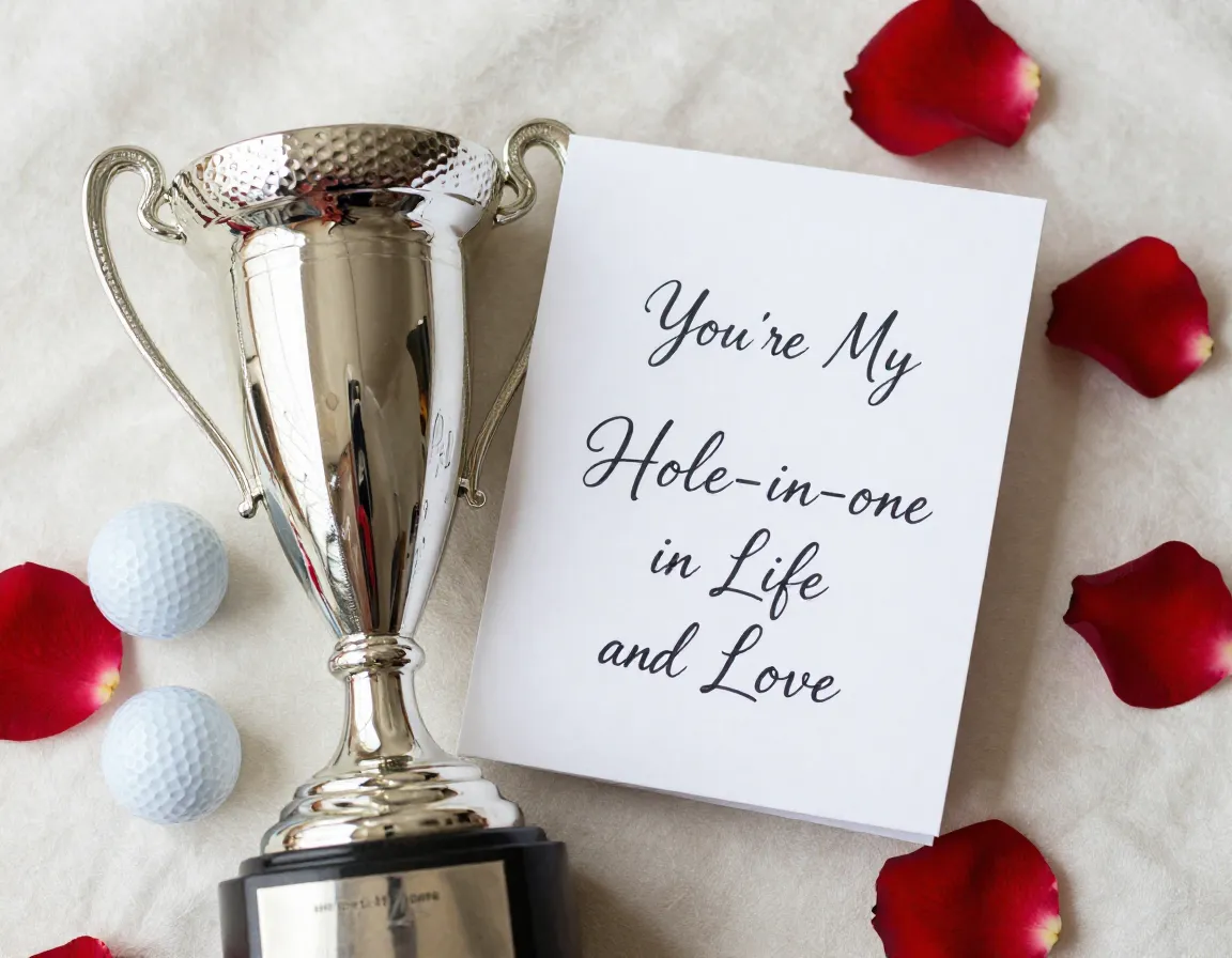 Hole in one trophy romantic golf couple anniversary card quote