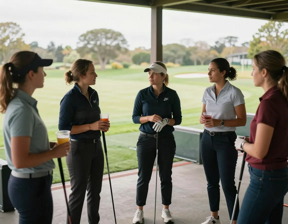 Group of professional women networking after golf clinic lesson
