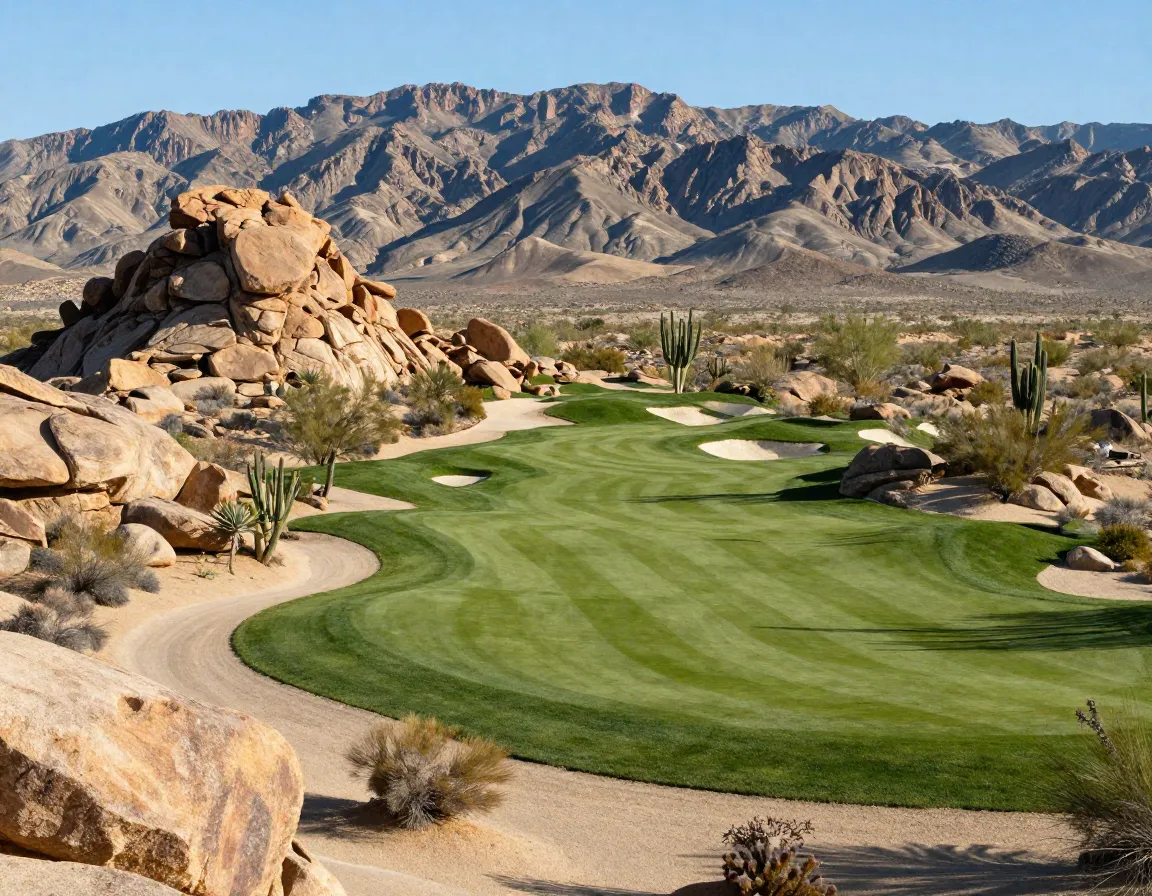 Rams hill golf club desert landscape hole with boulder formations