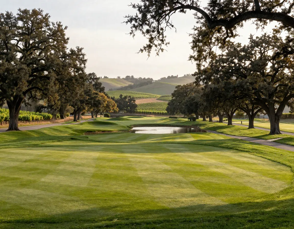 Yocha dehe golf club wine country fairway with mature oak trees