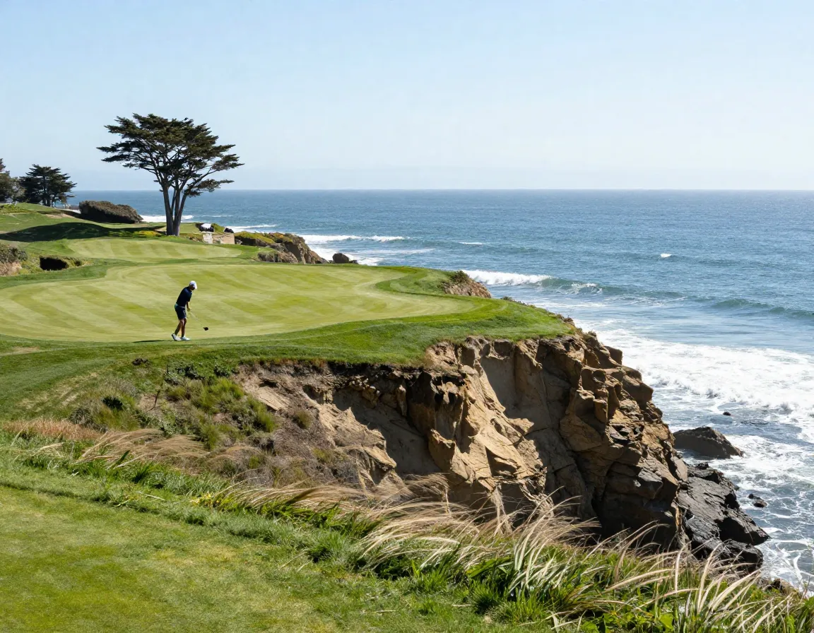 Torrey pines golf course coastal cliff hole with pacific ocean expanse
