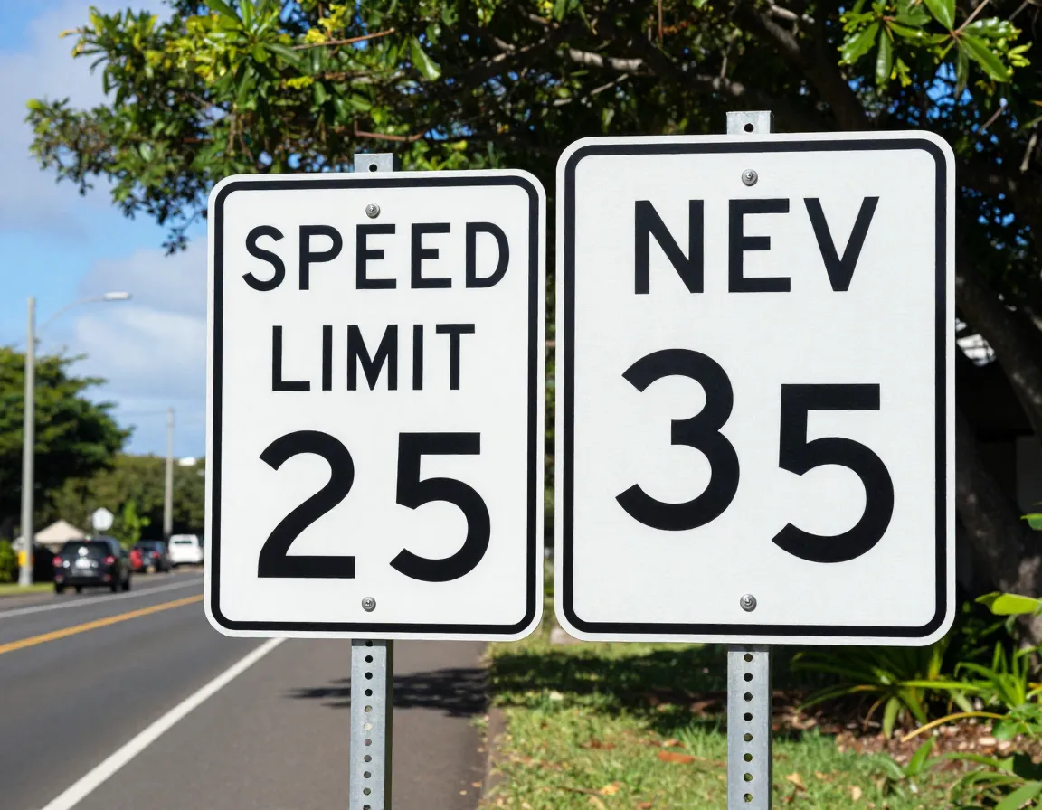 Twenty five mph and thirty five mph speed limit signs side by side