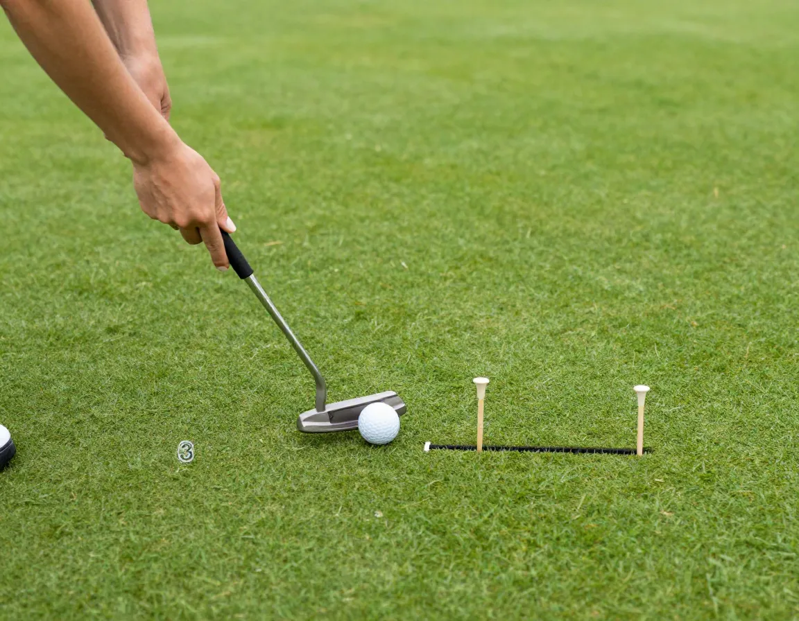 Woman building putting confidence green gate drill tees