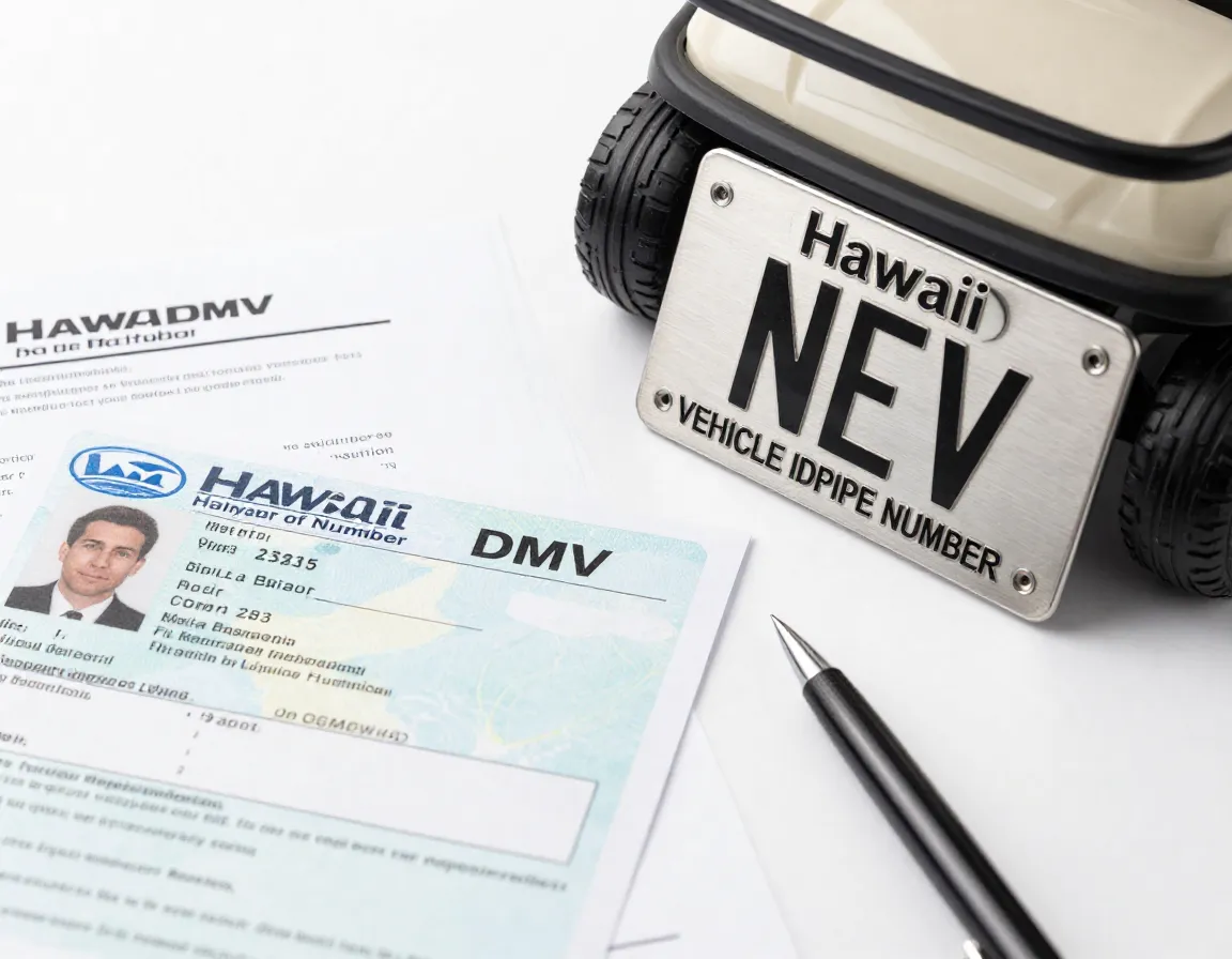 Hawaii dmv nev registration certificate and vin plate detail