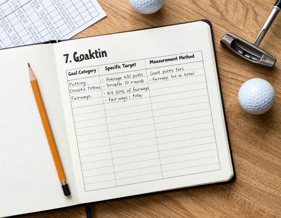 Golf goal setting notebook tracking putts fairways score data