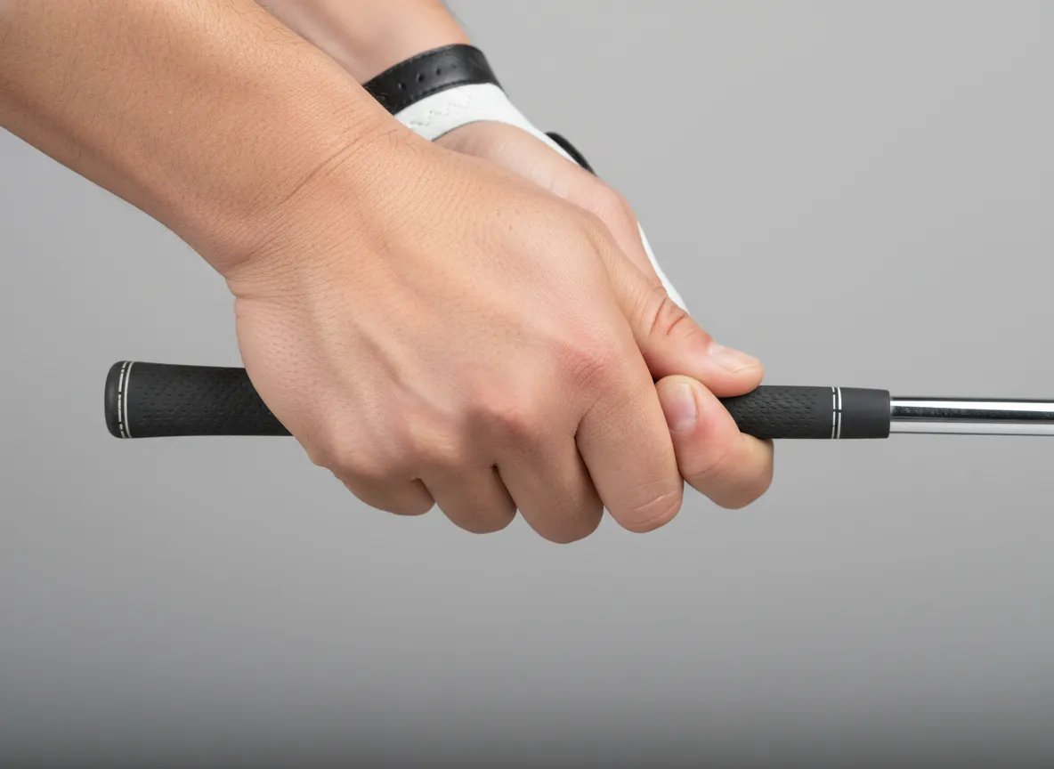 Perfect golf grip close up hands holding club fingers