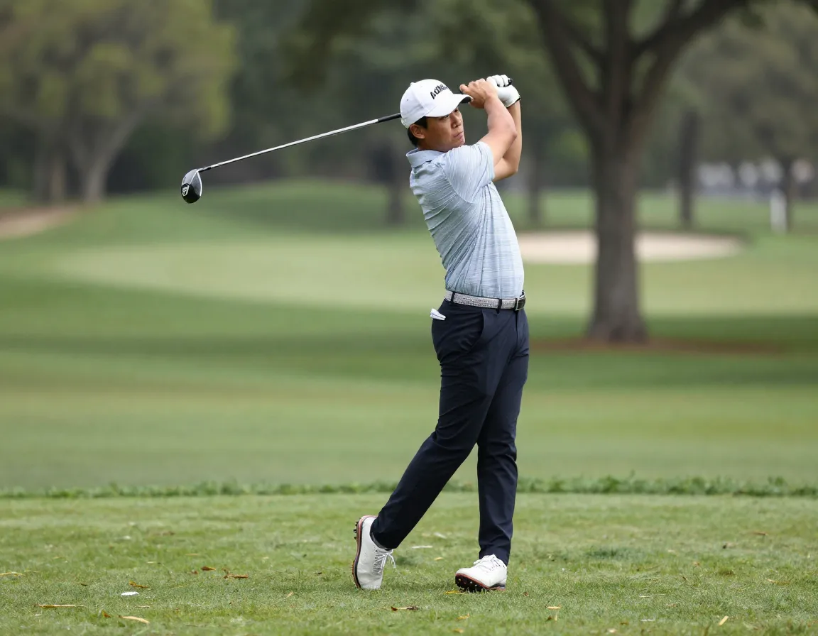 Golfer takeaway position left arm parallel ground triangle