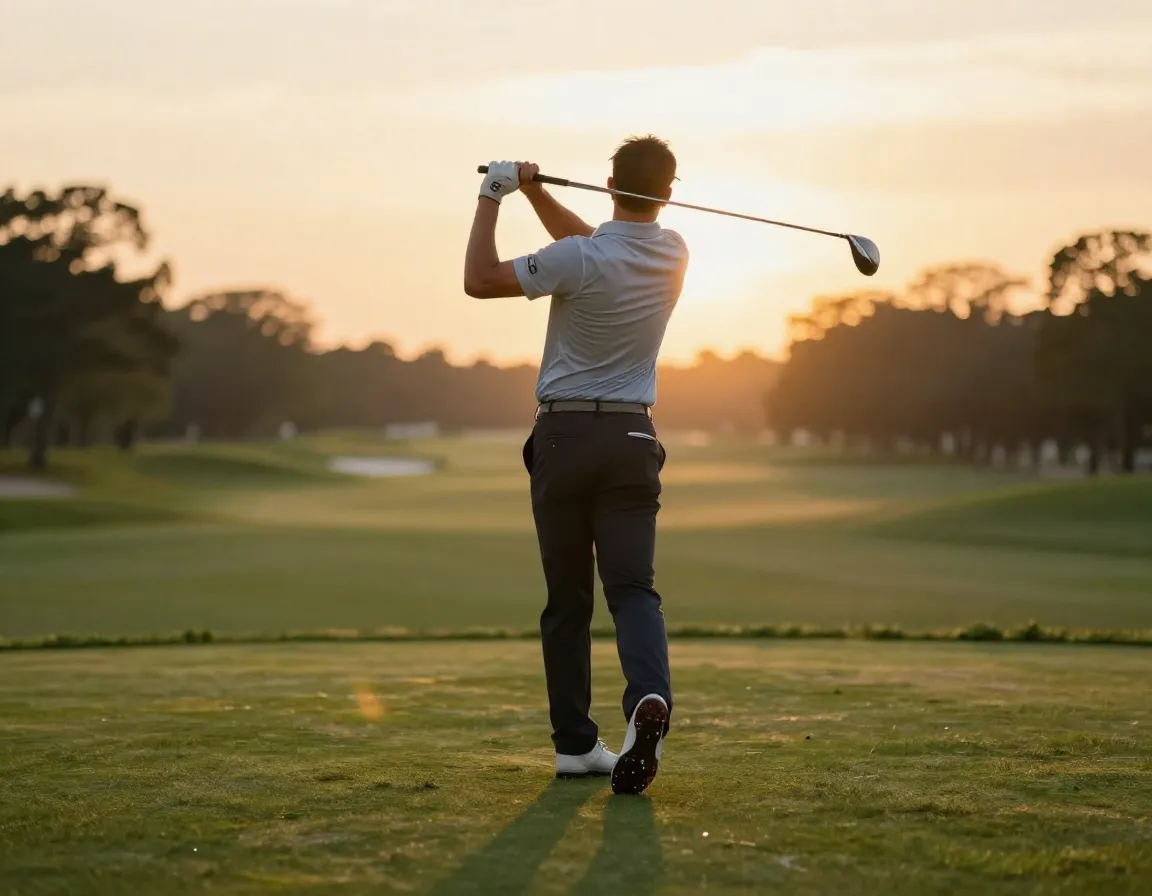 Golfer balanced finish tempo smooth swing rhythm flow