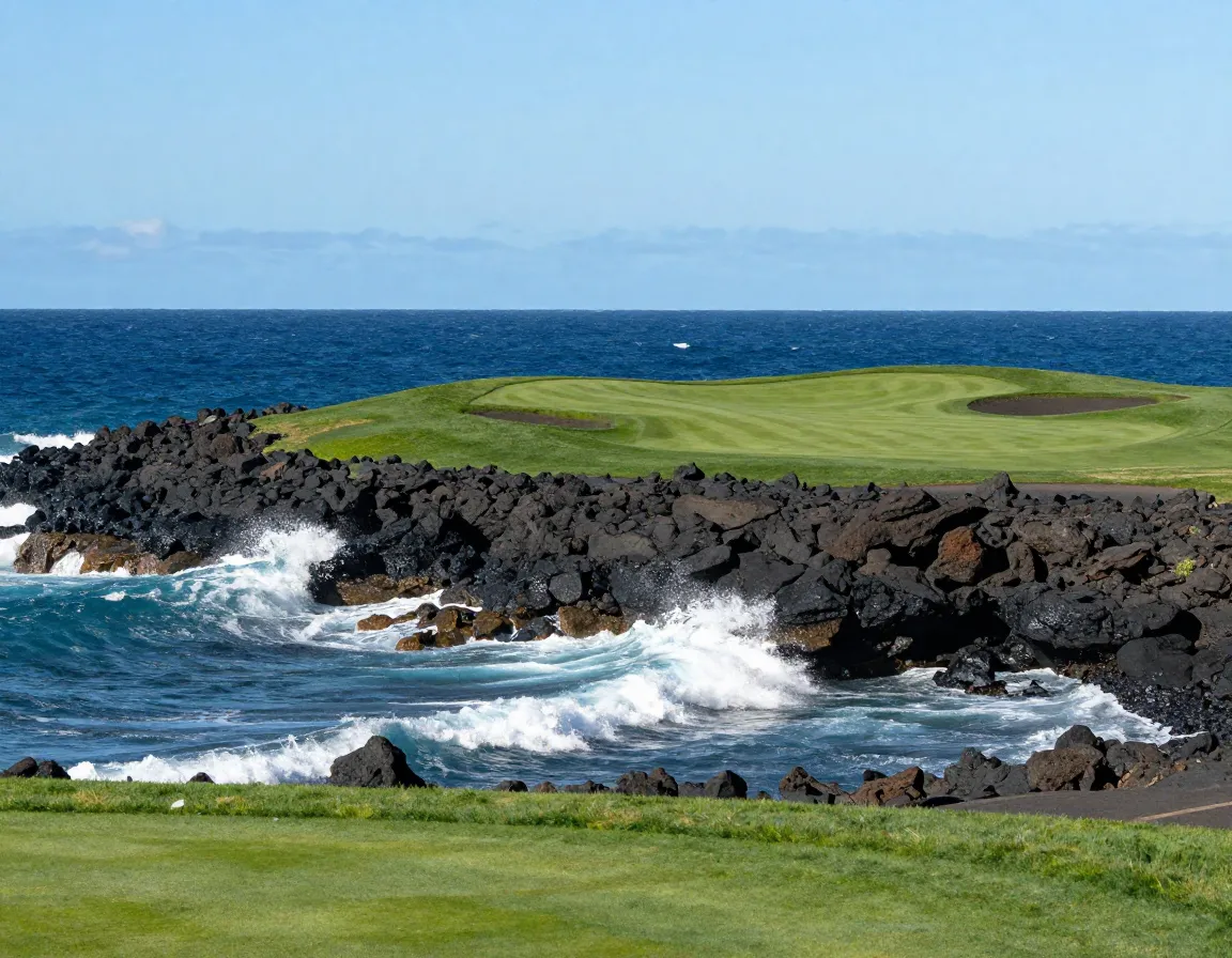 Mauna kea golf course signature third hole over pacific waves