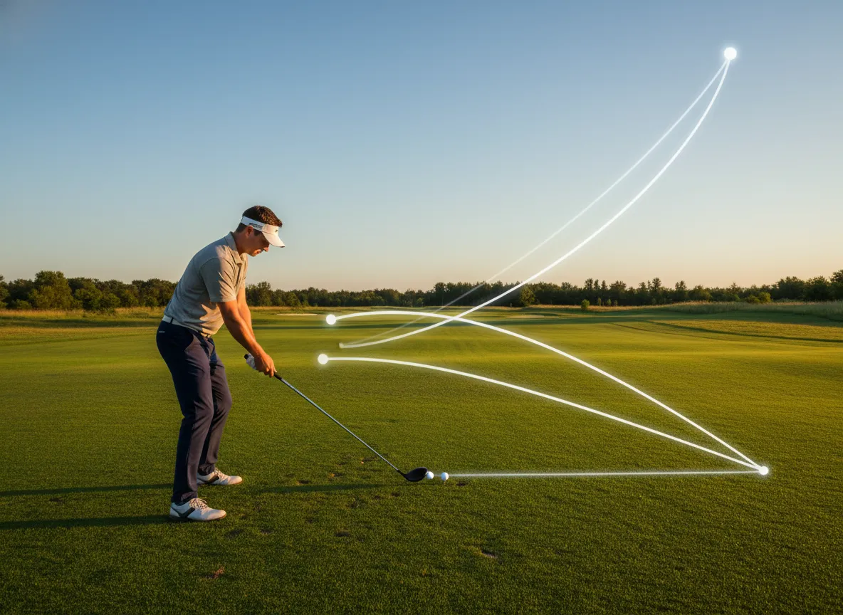 Golfer hitting pitch shots with high medium and low trajectories