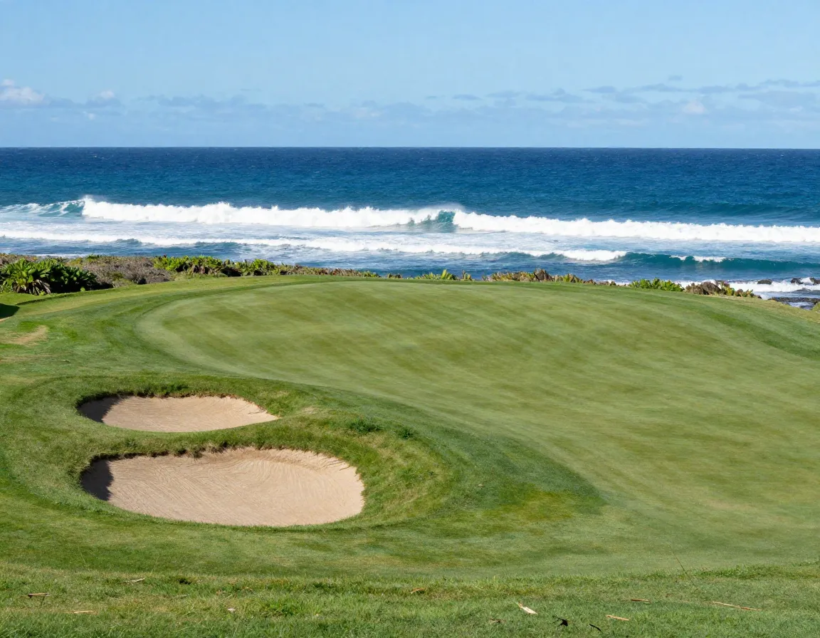 North shore club coastal golf hole with surf break views
