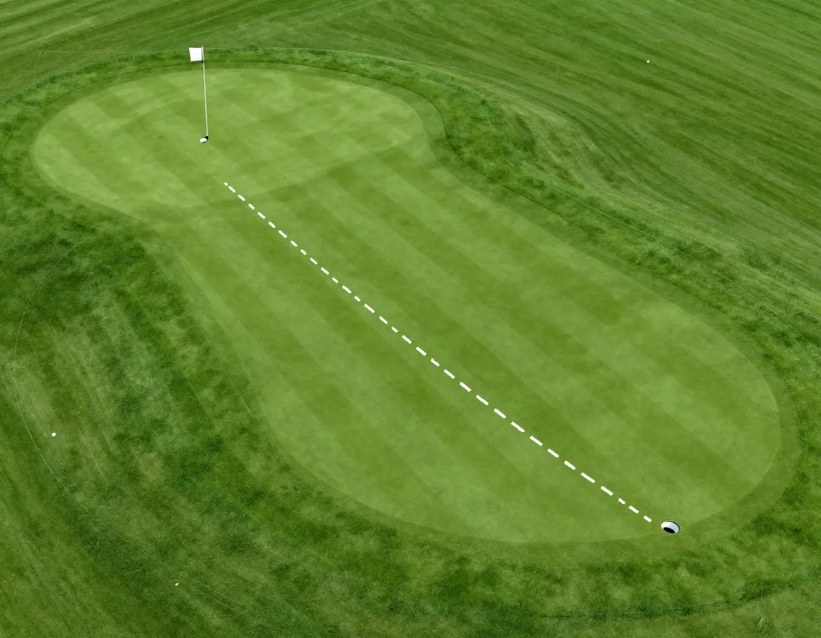 Strategic view of a green showing landing spot and ball roll path