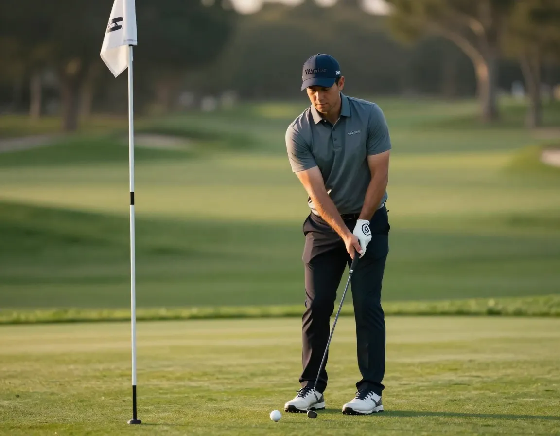 Golfer performing a consistent preshot routine before a pitch shot