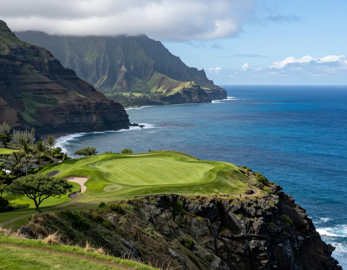 Princeville makai course cliff top hole over na pali coast