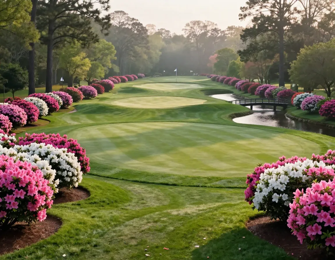 Augusta national azalea lined fairways spring morning amen corner