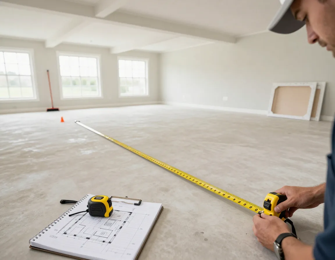 Professional measuring tape in spacious home indoor golf space