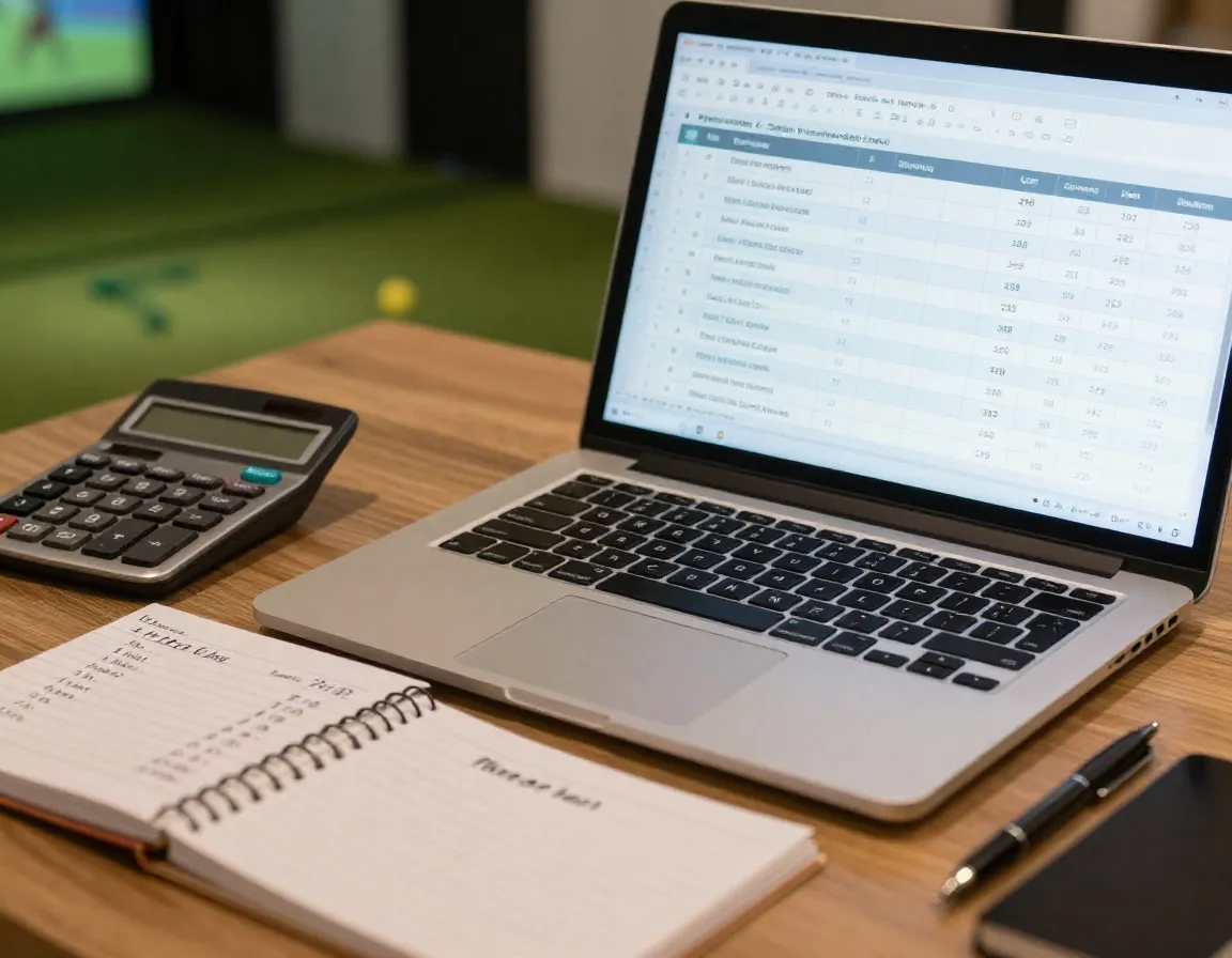 Detailed budget spreadsheet for complete indoor golf simulator setup costs