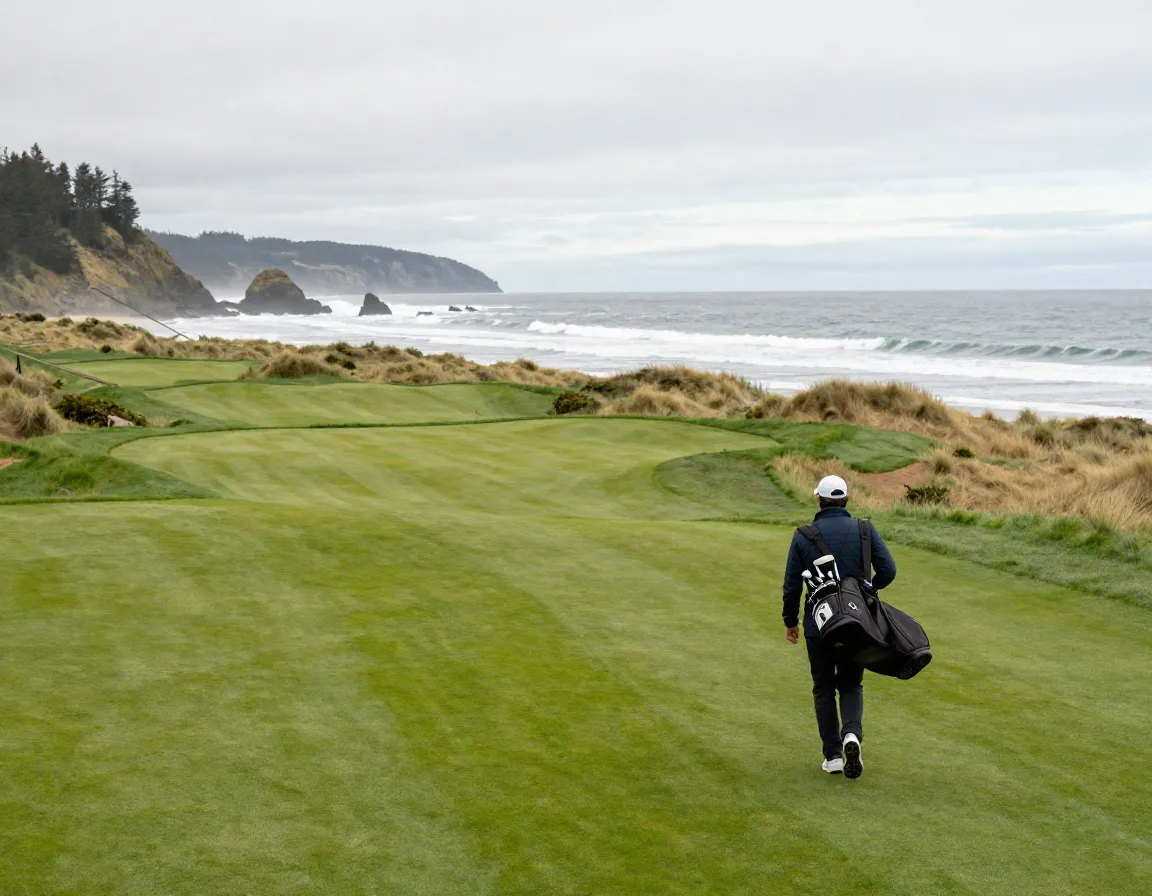 Bandon dunes coastal links course oregon pacific ocean walking golfer