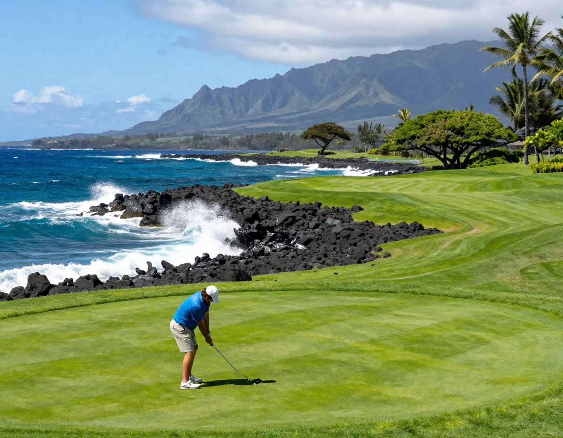 Mauna kea golf course hawaii volcanic ocean par three signature hole