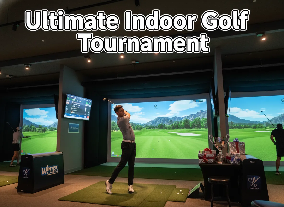 Indoor golf tournament simulator competitive players leaderboard prizes