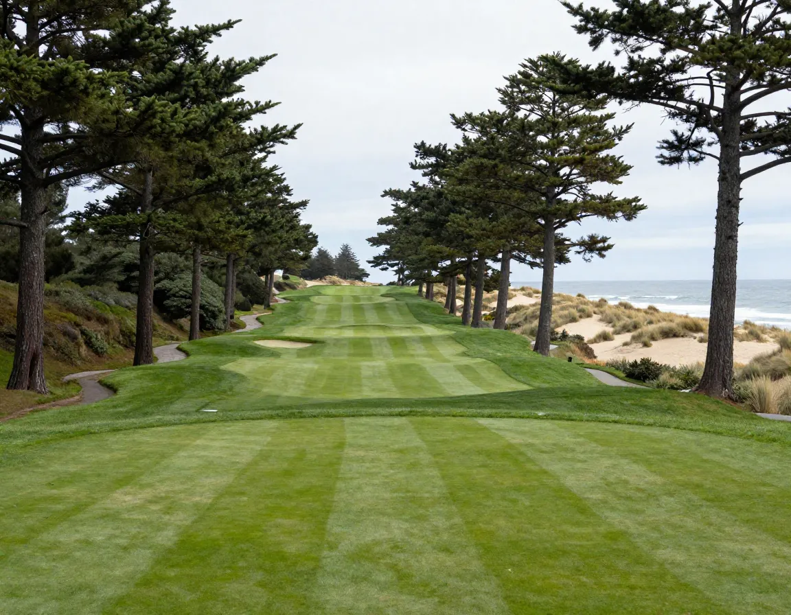 Spyglass hill hole winding through monterey pines towards ocean dunes
