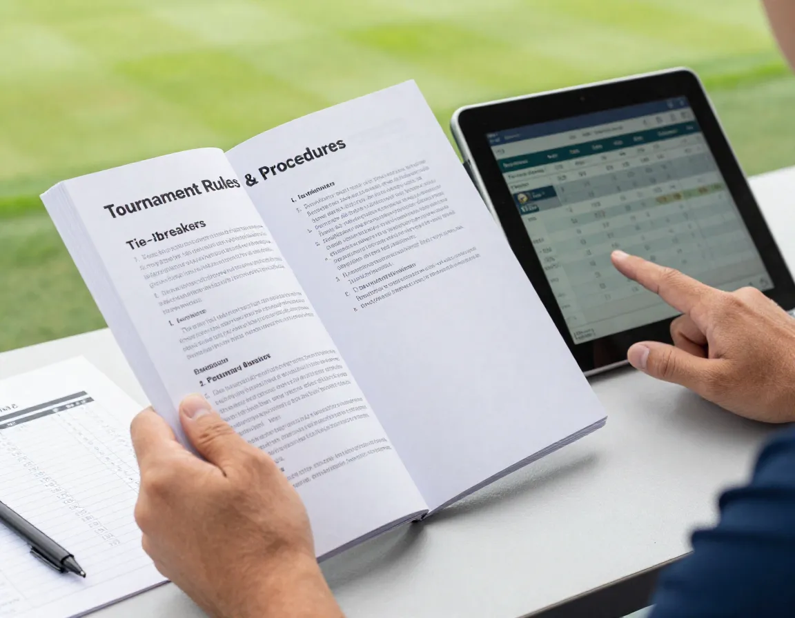 Clear tournament rules handbook and digital scoring tablet