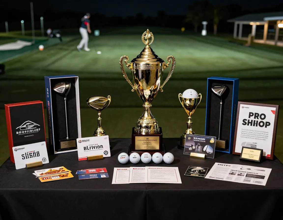 Attractive prize table with trophies and sponsor partner products