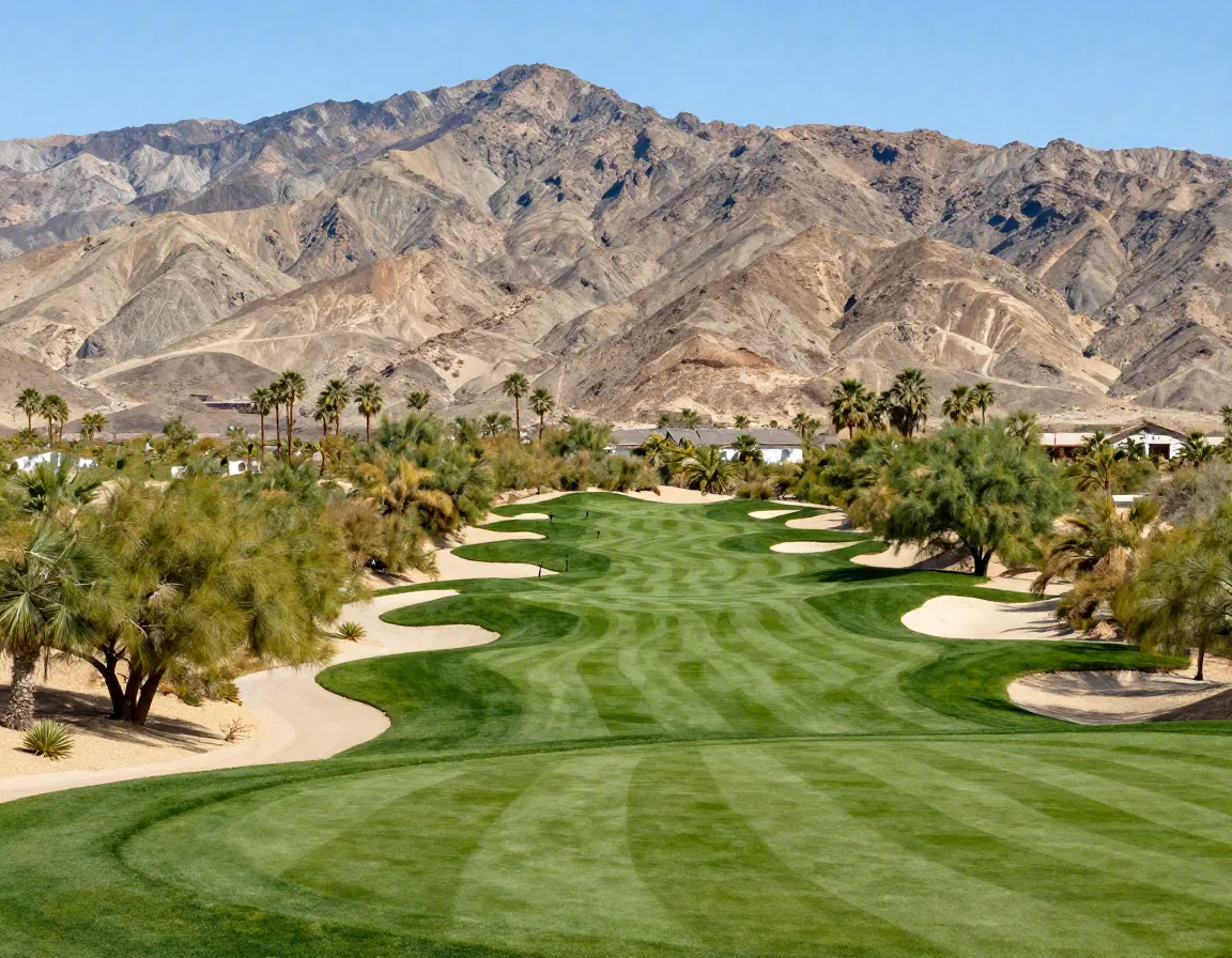 Desert willow firecliff target green surrounded by arid mountain terrain