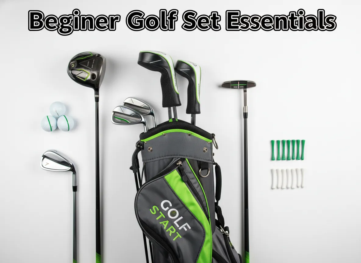 Beginner golf set essentials flat lay cavity back graphite shaft stand bag