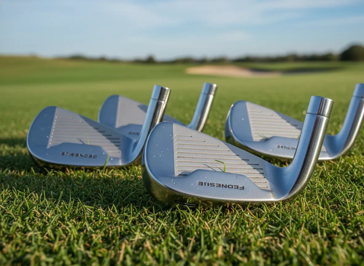 Oversized forgiving golf irons with cavity back on the grass