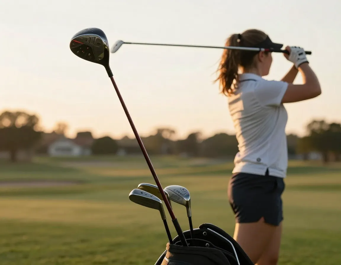 Women specific golf clubs with shorter lighter design in use