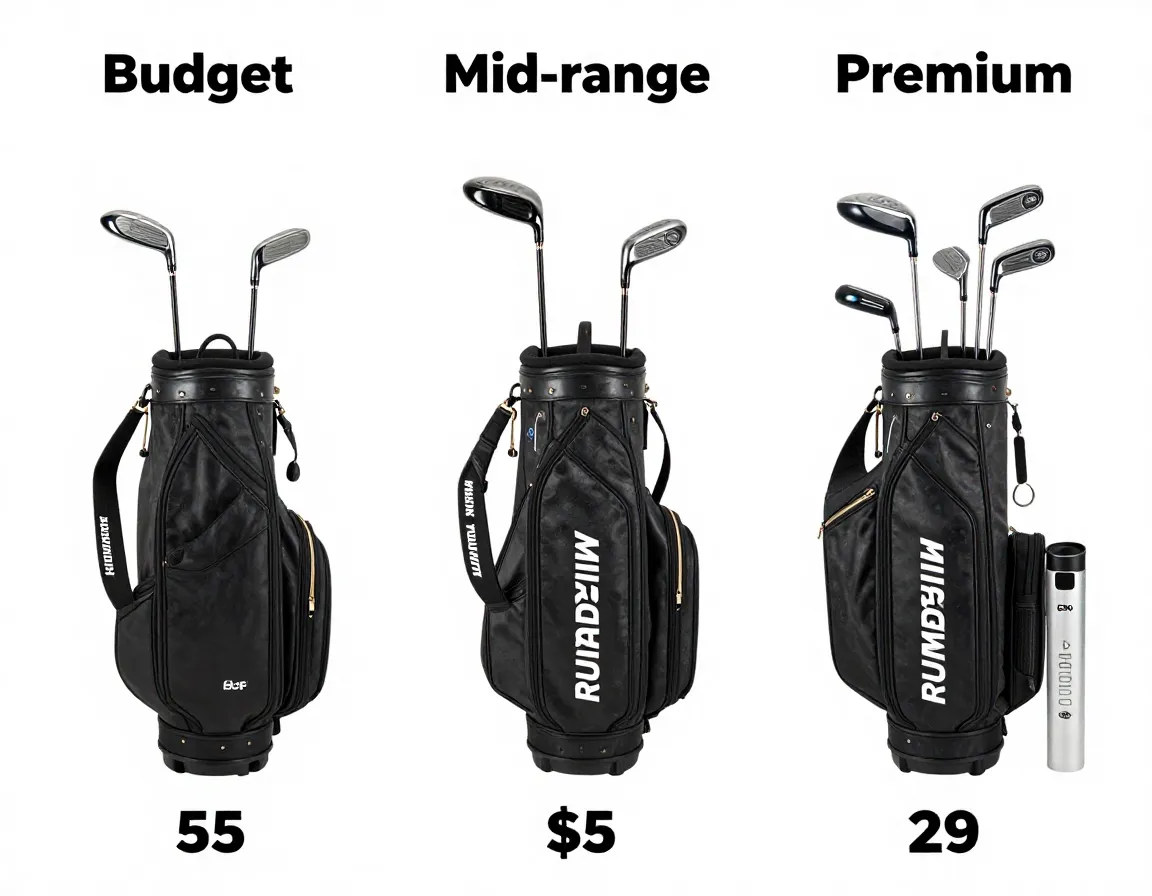 Three golf set price tiers displayed with their components