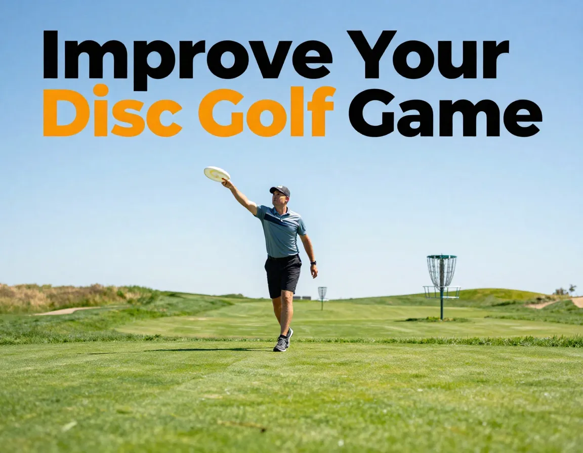 Athlete throwing disc towards basket on fairway course