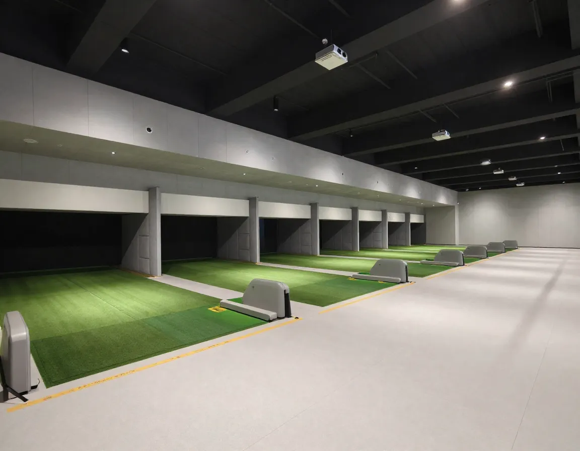 Climate controlled indoor golf facility bay design layout
