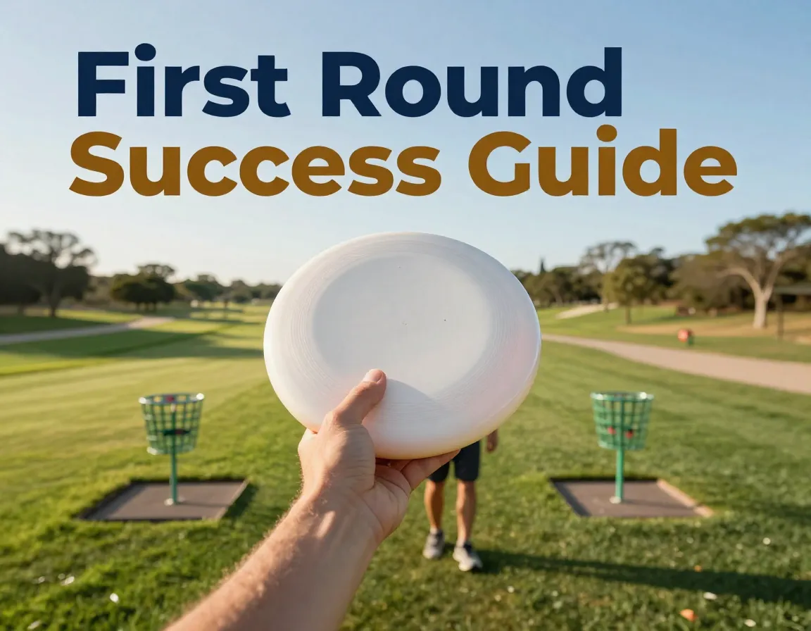 Beginners hand grips disc open fairway distant basket sunny day first round